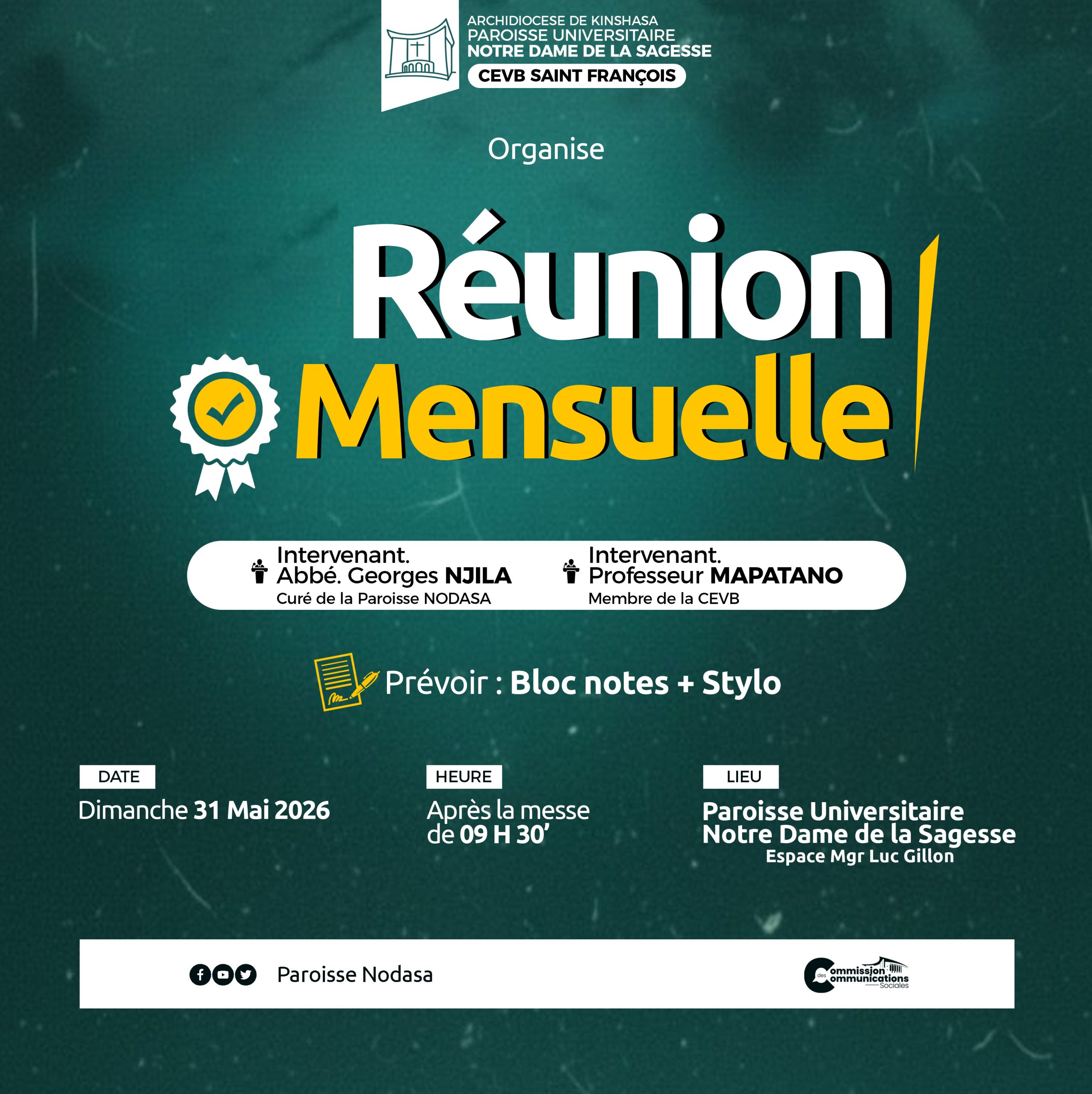 RÉUNION MENSUELLE DE LA CEVB SAINT FRANÇOIS